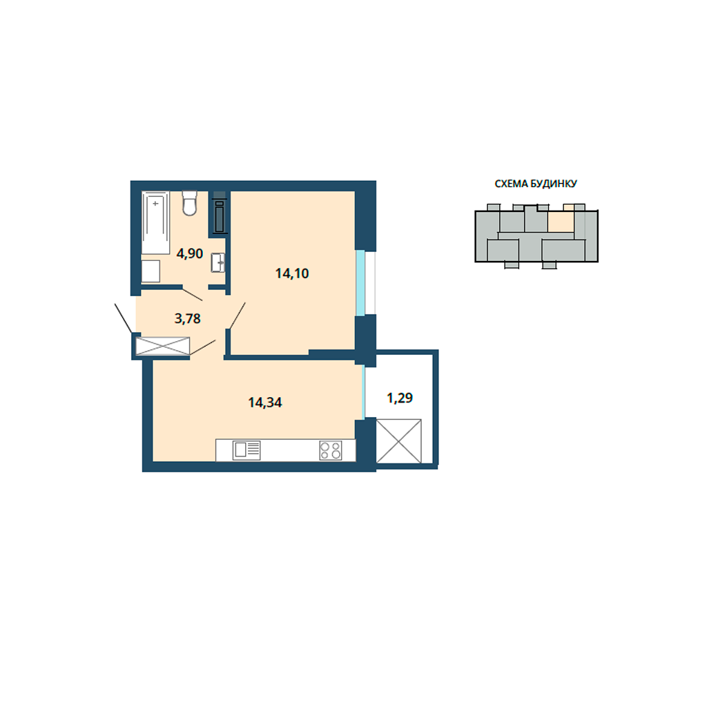 Загальна площа – 38,40 м²