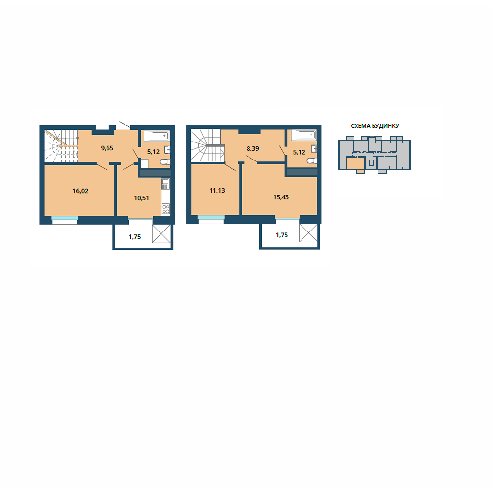 Загальна площа – 84,87 м²